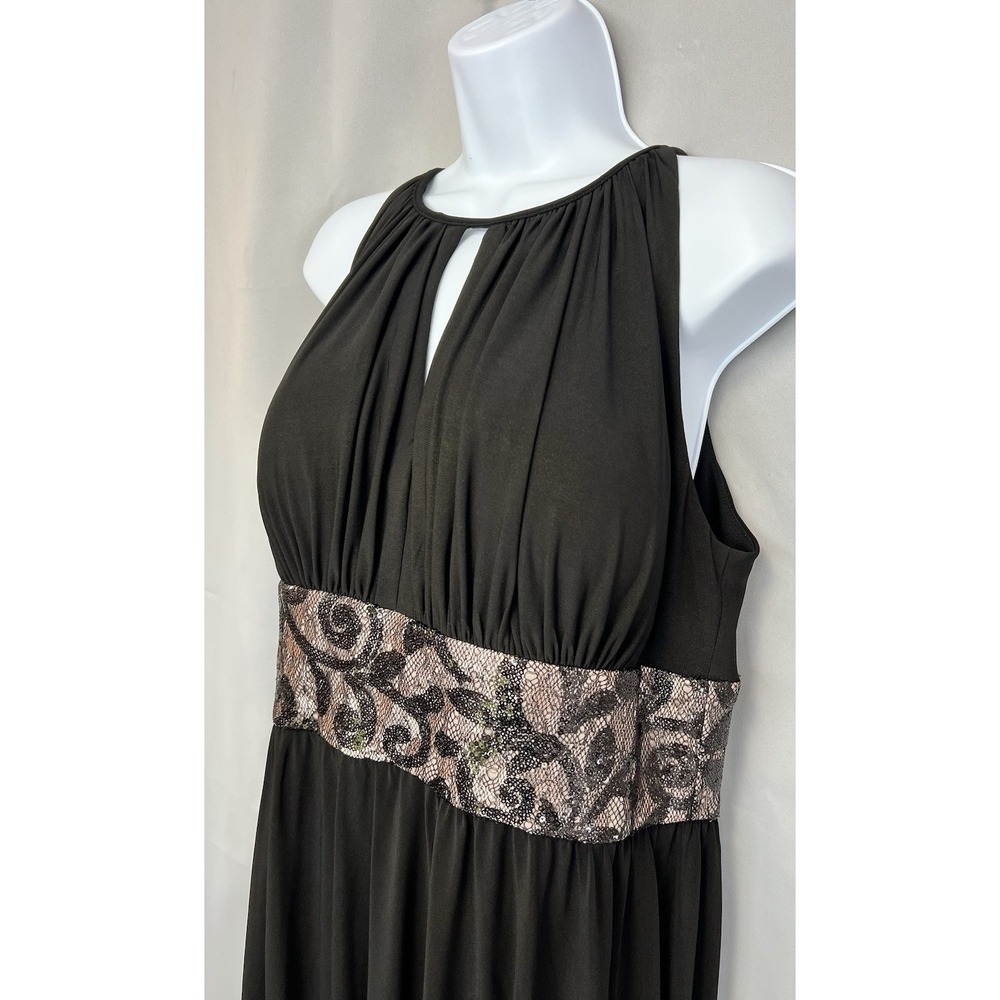 R&M Richards Formal Dress Black Sequined Waist Peephole Slit Sz 16 Prom - Picture 7 of 16